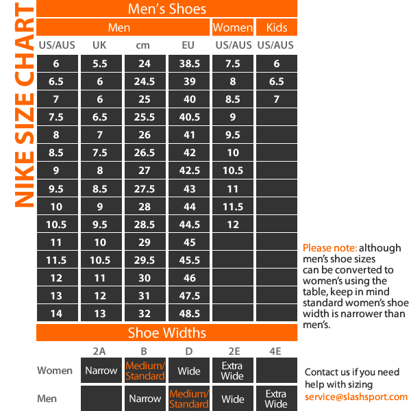 nike women's slides size chart