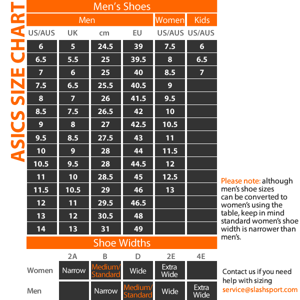 asics foot size chart