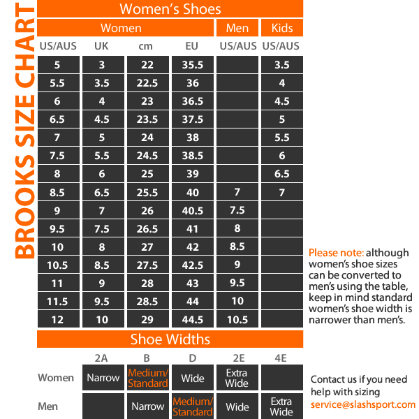 brooks running shoes size guide