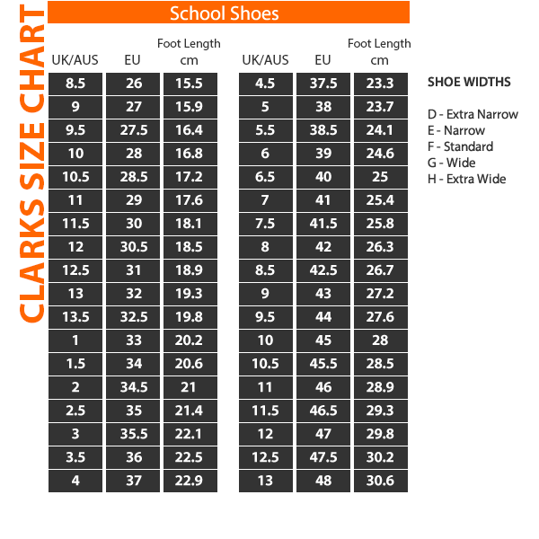 size chart clarks shoes